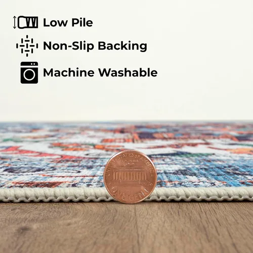 Vista 26 de GLN Rugs Traditional Collection - Alfombra de felpilla lavable a máquina, tradicional lavable, antideslizante, alfombra de felpilla de pelo corto