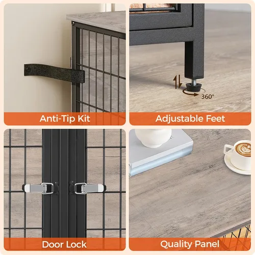 Vista 7 de MAHANCRIS Mueble de jaula para perros para 2 perros, perrera de 43.3 pulgadas con divisor extraíble, muebles para perros resistentes y resistentes