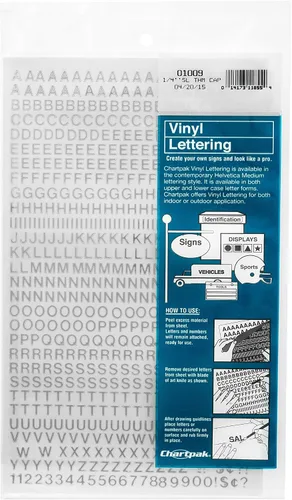 Vista 9 de Chartpak letras y números de capital vinilo autoadhesivo, 1/2 pulgadas de alto, negro, 201 por pack (01010), Blanco