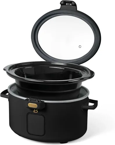 Vista 6 de Olla de cocción lenta programable de 4 cuartos con tapa con bisagras, pantalla táctil, múltiples ajustes de calor, ideal para comidas familiares
