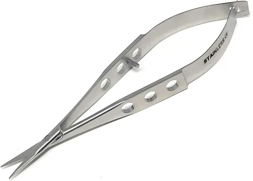 Vista 10 de Castroviejo Micro Tijeras 3.5" Curvado, Mango Plano Fenestrado