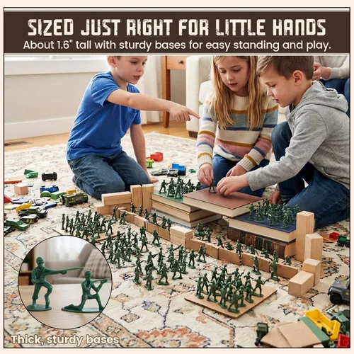 Vista 4 de LovesTown 200 soldados de juguete del ejército para hombres, juguetes militares clásicos para niños de más de 3 años, proyectos escolares, dioramas