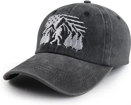 Vista 2 de Bigfoot Sombreros para hombres y mujeres, divertido gorro de béisbol ajustable de algodón lavado bordado salvaje pie grande Sasquatch