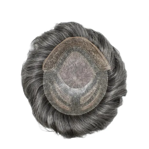 Vista 5 de Sistema de reemplazo de cabello humano para hombre, sistema de cabello fino mono para hombre, pelo de tupé recubierto de poliuretano para hombres