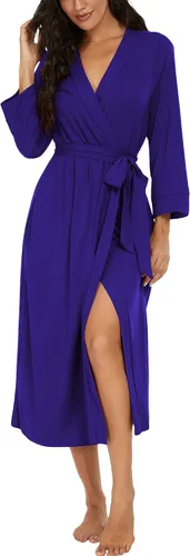 Vista 25 de VINTATRE Bata tipo kimono para mujer, bata larga de punto, ligera, suave, ropa de dormir con cuello en V, casual, ropa de descanso para mujer Verde