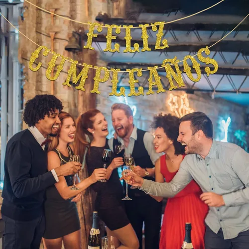 Vista 6 de Cartel de Feliz Cumpleaños con purpurina dorada – Cartel español de feliz cumpleaños, decoración de fiesta mexicana temática de fiesta de cumpleaños