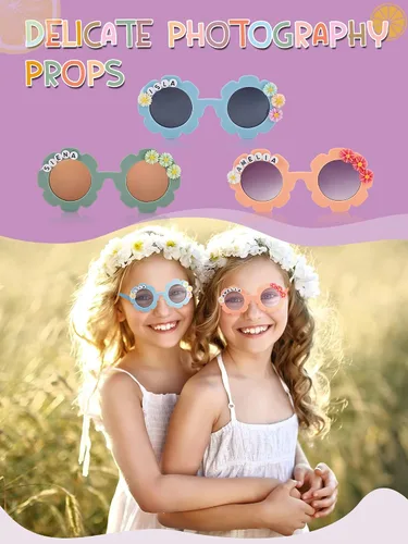 Vista 6 de Dunzy 10 pares de lentes de sol redondos de flores para niños, gafas de bricolaje para exteriores, con 50 margaritas, 100 cuentas de letras al azar