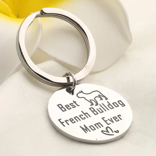 Vista 7 de BEKECH Regalos de Bulldog Francés Best French Bulldog Mom Ever Llavero Frenchie para los amantes de los perros