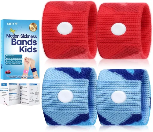 Vista 16 de Bandas contra el mareo por movimiento para niños, pulseras para alivio del mareo de viaje, bandas antináuseas para mareo matutino en automóvil y mar