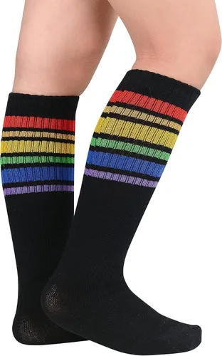 Vista 2 de Zando Calcetines deportivos de algodón con tres rayas para niños y niñas, uniforme de tubo, lindo tubo hasta la rodilla