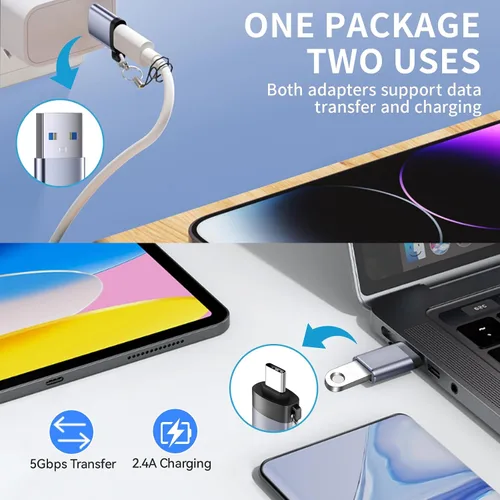 Vista 6 de Adaptador USB a USB C, USB C macho a USB 3.0 hembra, Paquete de 2, convertidor de cargador C hembra a A macho compatible con Apple Watch Ultra 8 9