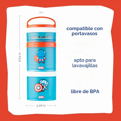 Vista 2 de Whiskware - Marvel - Paquete de aperitivos apilables, 2 1/3 tazas, personaje del Capitán América