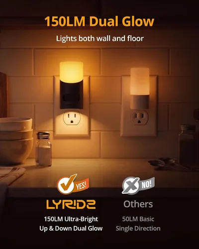 Vista 5 de LyrIDZ - Luz nocturna ámbar con sensor de movimiento, luz nocturna enchufable regulable de 1 a 150 lm para interior, para dormitorio, baño, pasillo