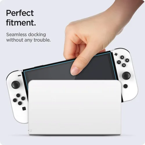 Vista 6 de Spigen Protector de pantalla de vidrio templado GlasTR EZ FIT diseñado para Nintendo Switch (modelo OLED) - Paquete de 2
