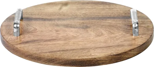 Vista 7 de Bandeja rústica para servir alimentos, bandeja de madera con asas, bandeja otomana de 13 pulgadas para sala de estar, desayuno, fiesta, mesa