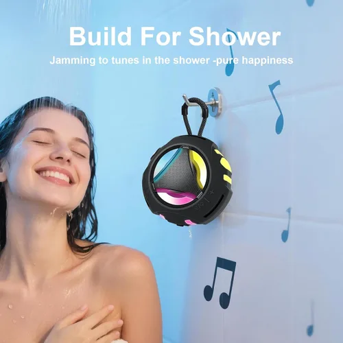 Vista 4 de Altavoz de ducha Bluetooth impermeable, altavoces Bluetooth portátiles inalámbricos, para exteriores, IPX7 flotante, micrófono integrado, tiempo