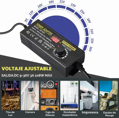 Vista 5 de Fuente de alimentación universal de 108 W, adaptador de conmutación de CC ajustable de 9 V ~ 36 V, convertidor de CA a CC de 100 V-240 V