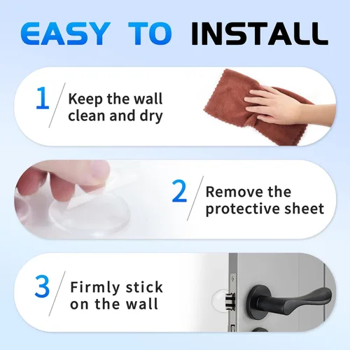 Vista 5 de 12 topes de puerta protectores de pared, protector de pared reutilizable para pomo de puerta, topes de puerta para pared con adhesivo