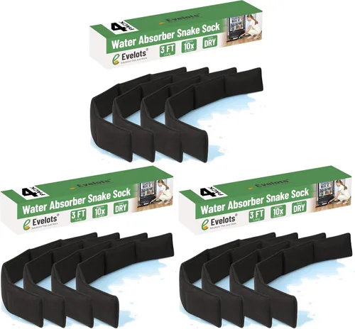 Vista 11 de Evelots Calcetín de serpiente absorbente de agua, barrera de agua reutilizable, absorbe 10 veces su peso, ideal para fugas y derrames de puertas