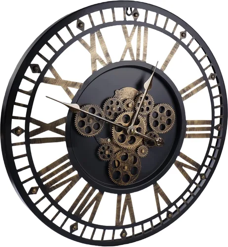 Vista 9 de Reloj de pared digital grande de 24 pulgadas con engranajes móviles reales, reloj redondo silencioso de metal industrial vintage para dormitorio