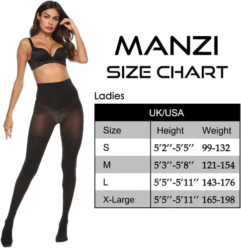 Vista 7 de MANZI 2 Pairs Control Top Tights for Women 70D High Waisted Opaque Tights
