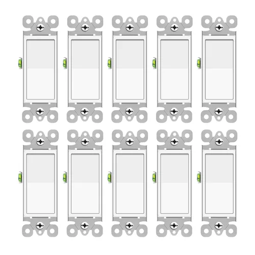 Vista 21 de Greencycle Interruptor de luz basculante negro de un solo polo, interruptor de luz de paleta de 15 amperios, interruptores Sp blancos, 120V-277V CA