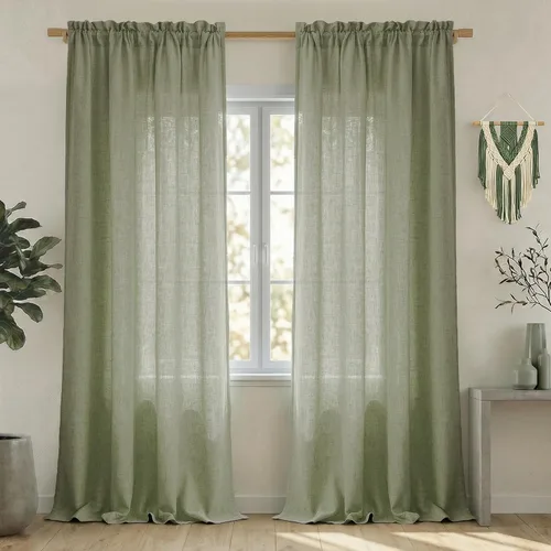 Vista 13 de Mrs.Naturall - Cortinas transparentes con bolsillo para barra de 36x63 pulgadas de lino mezclado negro