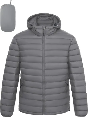 Vista 12 de Chaqueta acolchada ligera y plegable para hombre, con capucha, aislada, resistente al agua, para esquí, senderismo, viajes
