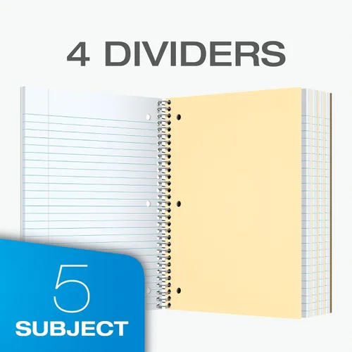 Vista 2 de Oxford Cuadernos de espiral, paquete de 3, 5 materias, cuadernos con rayas universitarias para la escuela, 8 x 10.5 pulgadas, 180 hojas, 4