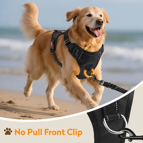 Vista 5 de Arnés para perro sin tirón con 2 clips de correa, chaleco reflectante ajustable y acolchado con asa, chaleco Oxford transpirable sin