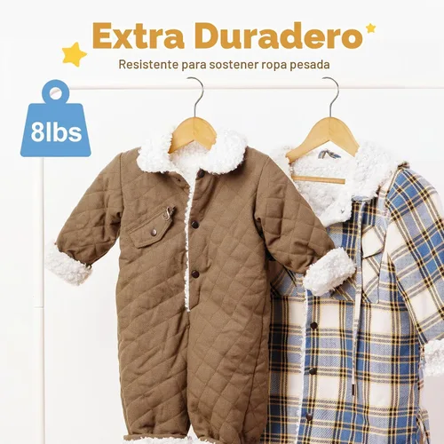 Vista 3 de HOUSE DAY Perchas de madera para el armario, paquete de 20 perchas de madera para ropa de bebé, percha de madera resistente con barra antideslizante