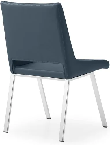 Vista 6 de ZURI Silla de comedor moderna Fiore en cuero sintético azul medianoche y cromo