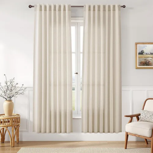 Vista 63 de Joywell - Cortinas de lino de 96 pulgadas de largo para sala de estar Natural