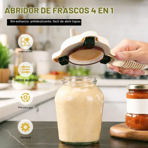 Vista 2 de Abrebotellas multiusos 4 en 1 para manos débiles, abridor de botellas ajustable de tres garras con dientes antideslizantes, abridor de tapas de 1