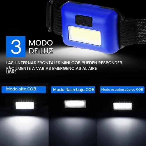 Vista 2 de Paquete de 48 unidades de linterna de cabeza LED, linterna de cabeza brillante impermeable, faro de cabeza de inundación Cob, luz de cabeza a granel