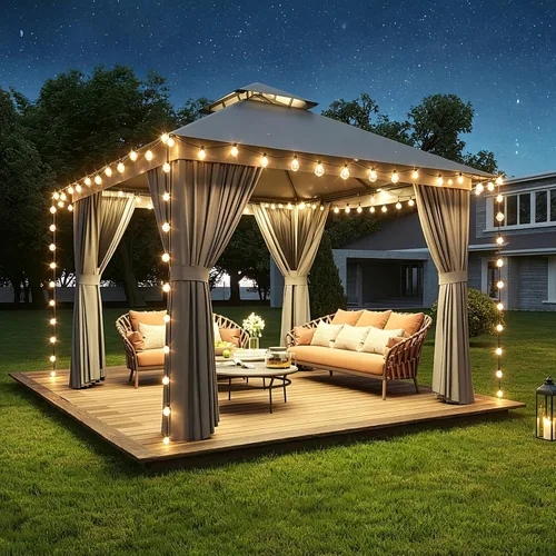 Vista 11 de Aoxun 8'x8' Outdoor Gazebo Metal Frame Canopy Tent with Curtains (Gray)