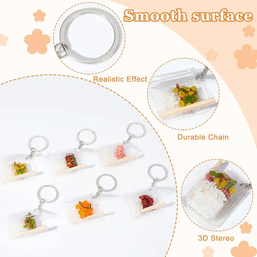 Vista 4 de OLYCRAFT 6 llaveros en miniatura para alimentos de arroz, accesorios de arroz fresco, llaveros con llaveros para niños y niñas, recuerdos de fiesta