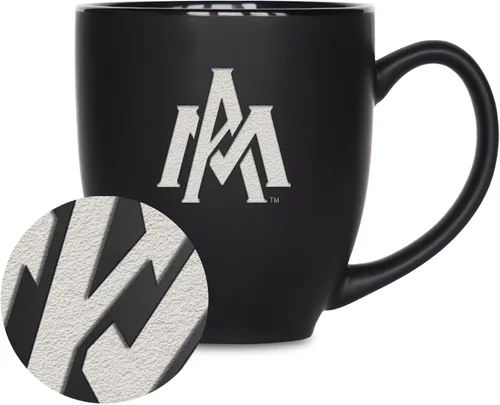 Vista 223 de Rico Industries - Taza de cerámica mate negra con grabado láser estándar de 15oz para NCAA (escuelas T & U) - Para bebidas calientes o frías