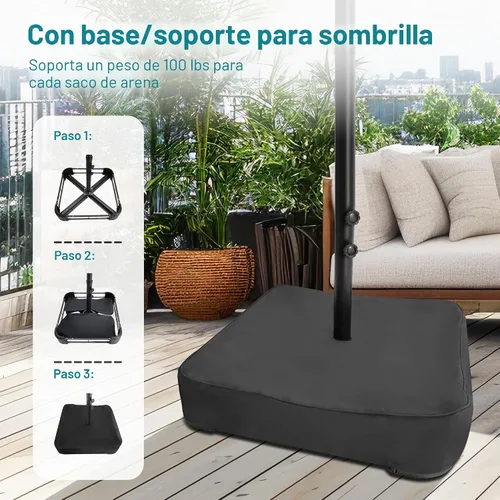 Vista 2 de Sombrilla de doble cara para patio de 15 x 9 pies con base y manivela, sombrilla rectangular extragrande para patio, césped y jardín, beige
