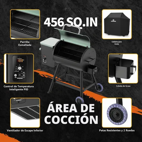 Vista 4 de DAMNISS Parrilla Eléctrica de Pellets de Madera 8 en 1 Parrillas BBQ para Parrilla al Aire Libre con Alimentación Automática y Control