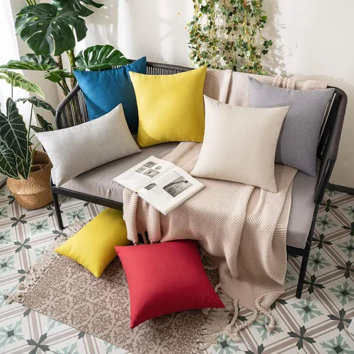 Vista 3 de MIULEE Paquete de 2 fundas de almohada decorativas para exteriores, impermeables, sólidas, de lino sintético, para jardín, granja, patio, tienda