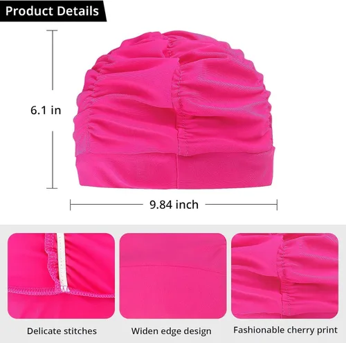 Vista 3 de Swim Caps for Women Swimming,1 Pcs Fabric Nylon Cloth Swim Cap, Comfort Pleated Swimming Cap for Long Hair, Not Waterproof Elastic Bathing Caps