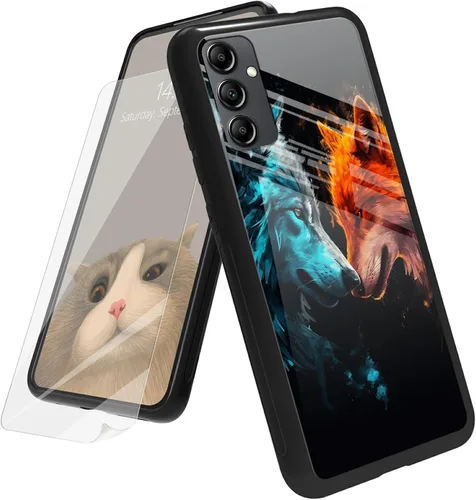 Vista 65 de Funda para Samsung Galaxy A12 5G con protector de pantalla, parte trasera de vidrio templado + TPU de silicona suave que absorbe los golpes