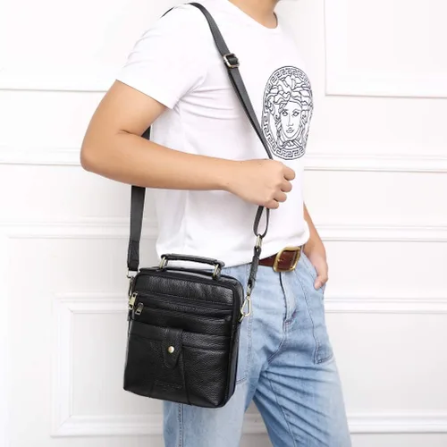 Vista 7 de Bolso bandolera de cuero genuino para hombre