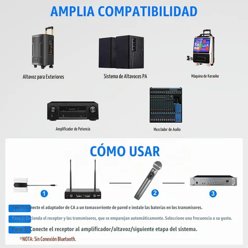 Vista 6 de Phenyx Pro UHF - Sistema de micrófono inalámbrico con frecuencias sintonizables de 2 x 30, juego de micrófono inalámbrico de metal, rango de 200