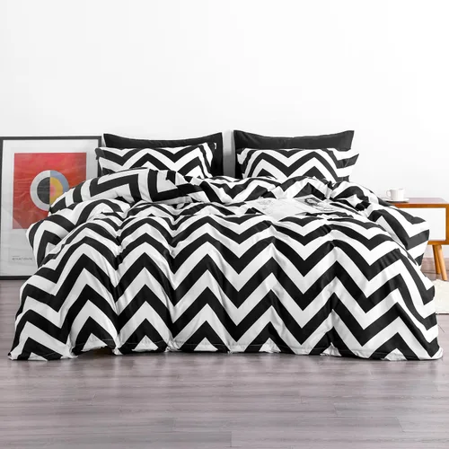 Vista 2 de NTBAY - Juego de funda de edredón de microfibra cepillada 100%, 2 piezas con diseño reversible estampado en negro y blanco, para niños, con cierre