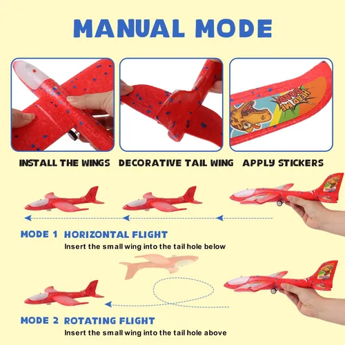 Vista 3 de Juguete lanzador de avión de espuma 2 aviones planeadores de espuma para niños Juguete de avión para niños con luces LED Dos modos de vuelo