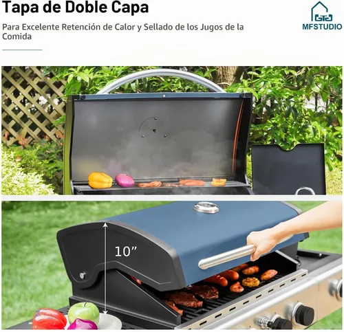 Vista 6 de MFSTUDIO - Parrilla de gas para barbacoa de acero inoxidable de 4 quemadores con quemador lateral, color azul