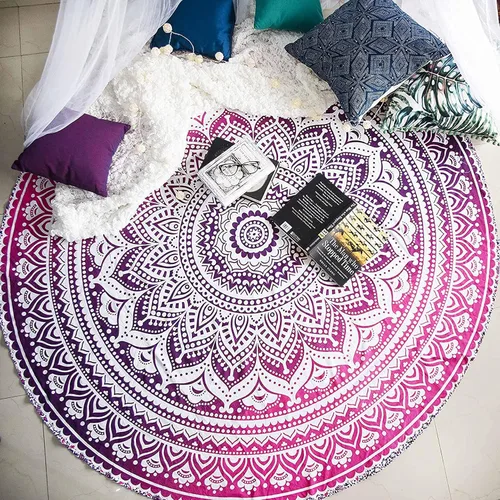 Vista 17 de raajsee Tapiz de Playa Redondo Turquesa Hippie/Boho Manta de Playa Mandala/Manta de Algodón Indio - Mantel Redondo/Decoración del Hogar/Alfombra