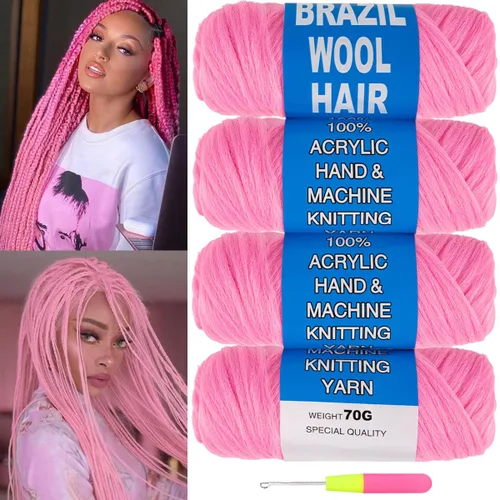 Vista 11 de COOKOO 2 rollos de hilo de lana brasileña color negro natural para cabello trenzado de ganchillo, trenzas, torsión, urdimbres, torsión senegalesa